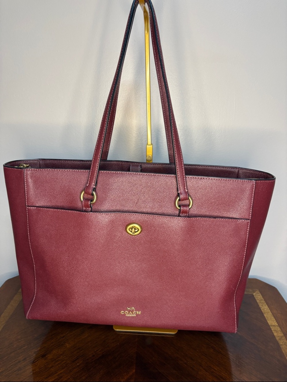 Coach Large Leather Tote Bag in Burgundy